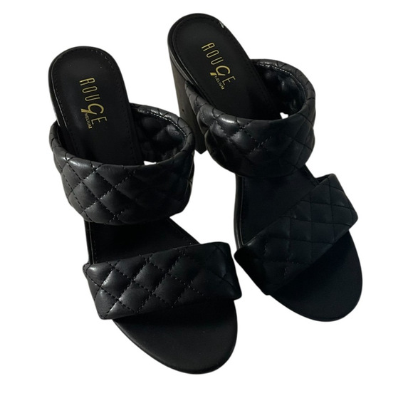 Rouge Helium Shoes Womens Size 9 Black Quilted Block Heel Sandals Slip On Dress - Picture 1 of 7